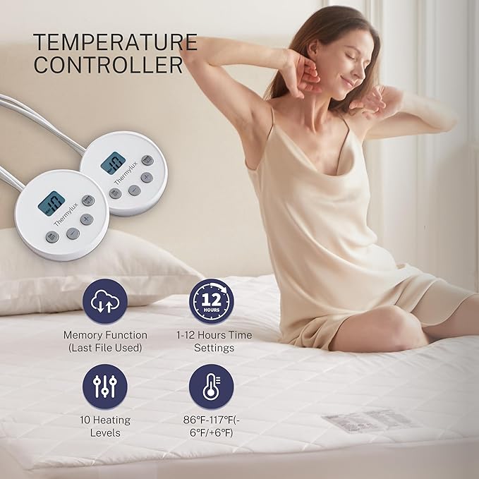 Electric Mattress Pad King Size Quilted Wave 10 Heat Settings & Dual Control with 12 Hour Auto Off, Deep Pocket Fits up to 15", Microfiber Bed Warmer, ETL Certified Machine Washable, 78"x80"