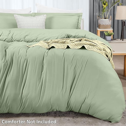 Utopia Bedding Duvet Cover Queen Size - 3 Piece with Zipper Closure - 1 Comforter Cover 90X90 Inches & 2 Pillow Shams 20X26 Inches (Sage) Comforter Not Included