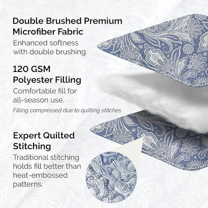 Southshore Fine Living, Inc. Twin XL Quilt Bedding Set, Dorm Bedding Essentials, 2-Sided Reversible, Stain Resistant, Machine Washable Paisley Bedspread, Twin XL Comforter w/Pillow Sham, Paisley Blue