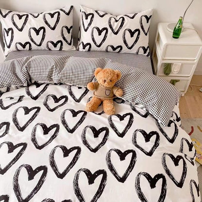 Houseri Love Comforter Set Queen Black and White Bedding Comforters Sets for Teen Girls Kawaii Heart Shaped Bed Sets Queen Size Women Men Boys Love Heart Quilt Blanket Queen