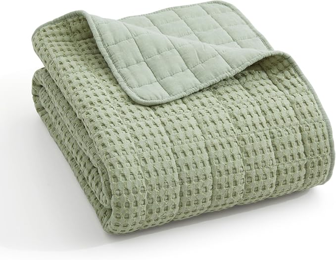 Levtex Home Mills Waffle Queen Bedspread Set (104x106in) with 2 Pillow Shams (26x20in) - Desert Sage - 100% Cotton Queen Size Bedspread Set - Lightweight, Soft, Pre-Washed