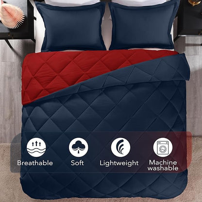 downluxe King Size Comforter Set - Red and Navy King Comforter, Soft Bedding Sets for All Seasons -3 Pieces - 1 Comforter (104"x92") and 2 Pillow Shams(20"x36")