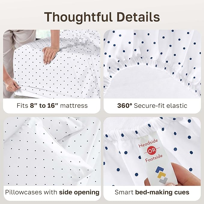 California Design Den Printed King Size Sheets Set - 400 Thread Count, Soft Sateen, Natural 100% Cotton Sheets, Deep Pockets, and Durable Bedding Set - Polka Dot
