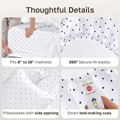 California Design Den Printed King Size Sheets Set - 400 Thread Count, Soft Sateen, Natural 100% Cotton Sheets, Deep Pockets, and Durable Bedding Set - Polka Dot