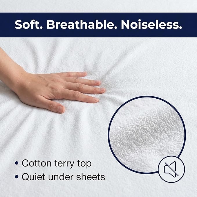 Zippered Waterproof Mattress Encasements - Hypoallergenic Mattress Protector Cover with Soft Cotton Terry Fabric Top - Queen Size 60' x 80'