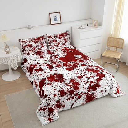 Red Tie Dye Comforter Set King Size,Halloween Decor Bedding Set 3pcs for Kids Teens Boys Bedroom,Gothic Horror Style Quilt Set Cartoon Hand Painted Graffiti Down Comforter with 2 Pillowcases