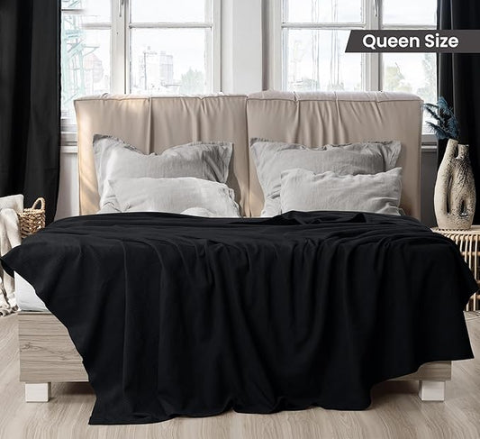 Utopia Bedding Black 100% Cotton Blanket [Queen Size - 90x90 Inch] Lightweight, Soft and Breathable Thermal Blanket for All Seasons