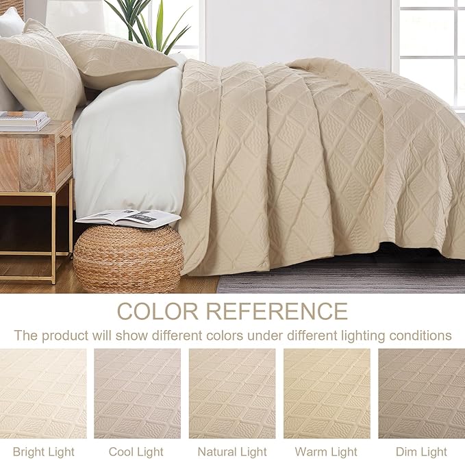 Yiran Camel Quilt Set King Size, 3 Piece Reversible Bedspreads Bedding Set, Fall Diamond Pattern Coverlet for All Season with 2 Pillow Shams (King, 106x96 Inch)
