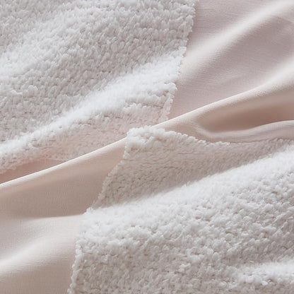 Kids Comforter Set Bedding Set Bed in a Bag for Boys and Girls Toddlers Printed Sheet Set and Comforter, Twin, Chenille Checkered Blush Pink