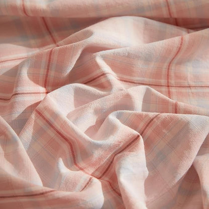 HighBuy Geometric Comforter Sets Full Size Plaid Bohemian Hotel Luxury Bedding Sets 3 Piece Pink Gingham Full Comforters Fluffy with 2 Pillowcases for Full Bed,Comfy Soft Bedding Comforters