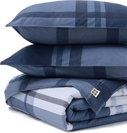 Bedsure Plaid Duvet Cover King Size - 100% Cotton Reversible Classic Navy Checkered Pattern Duvet Cover Set, 3 Pieces Soft & Breathable PureWoven Bedding Set with 2 Pillow Shams (Navy Plaid 104"x90")