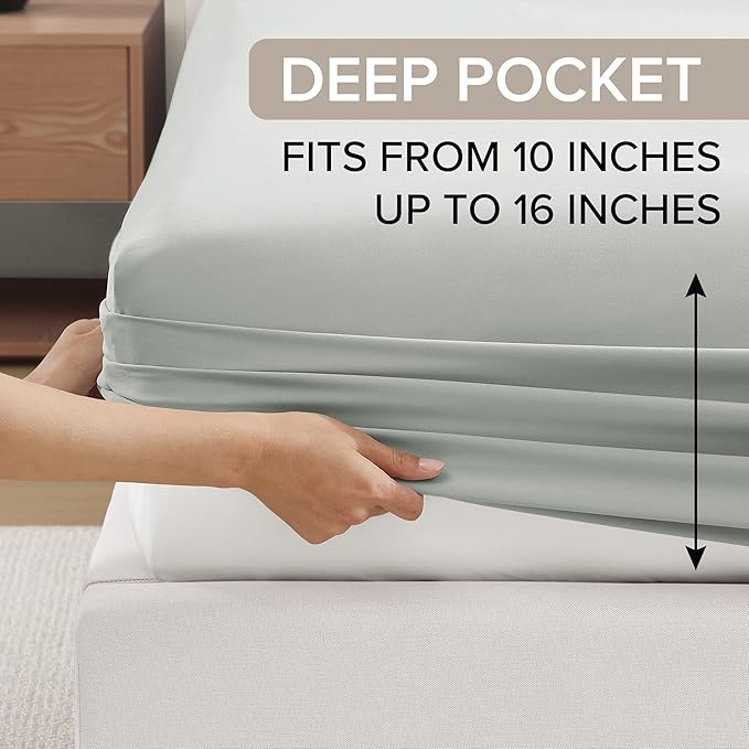 UGG Hedi King Sheet Set 4-Piece Luxury Cooling Sheets Deep Pockets Premium Bedding with 2 Pillow Shams Hypoallergenic Machine Washable Soft Lightweight Bed Set for Bedroom, King, Mineral Green
