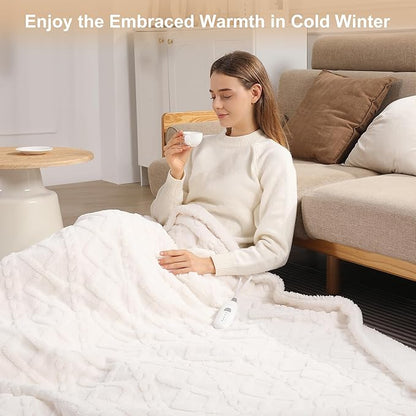 Electric Blanket Twin Heated Blanket 62''X84'' with 5 Heating Levels & 10 Hours Auto Off, ETL& FCC Certification Dual Sherpa Twin Heating Blanket Washable for Home/Office/Bed, Great Gift(White)