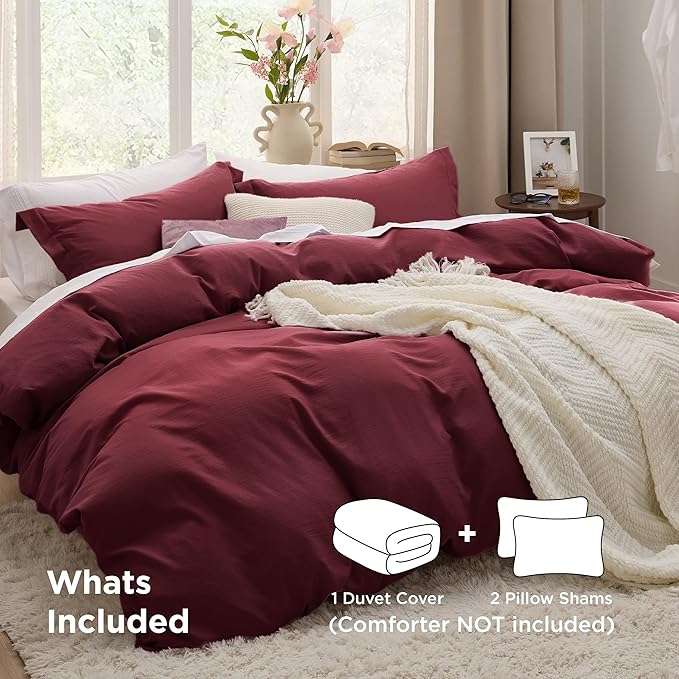 Bedsure Winery Duvet Cover King Size - 3 Pieces Prewashed Extra Soft Bedding Set, Includes 1 Duvet Cover 104x90 Inches with Zipper Closure & 2 Pillow Shams, Comforter Not Included