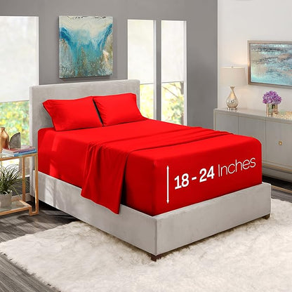 Nestl Twin XL Size Sheet Set, 4 Piece Extra Deep Pocket (18-24 inches), Microfiber, Hotel Luxury, Soft, Breathable, Wrinkle-Free, Easy to Care, Red