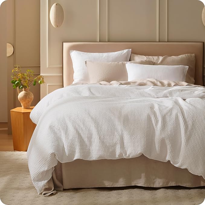 Bedsure Cotton Duvet Cover King Size - 100% Cotton Waffle Weave Snow White Duvet Cover, PureWoven Textured Breathable Bedding Comforter Cover for All Season, 1 Duvet Cover Only 104"x90"