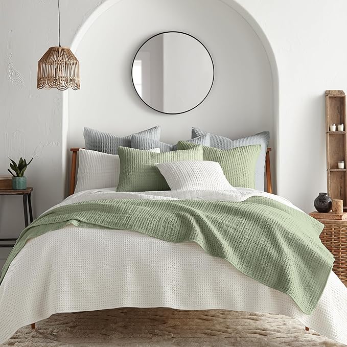 Levtex Home Mills Waffle Full/Queen Quilt Set (88x92in) with 2 Pillow Shams (26x20in) - Desert Sage - 100% Cotton Full/Queen Size Quilt Bedding Set - Lightweight, Soft, Pre-Washed