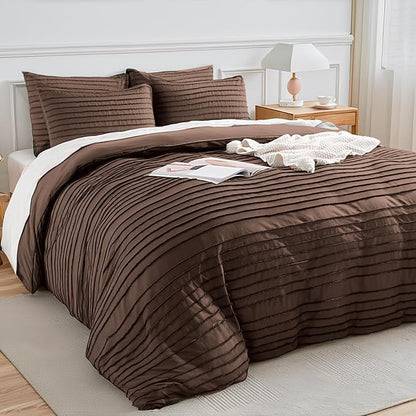 NEXHOME PRO Duvet Cover,3 Pieces Boho Tufted Duvet Cover Set, Soft and Lightweight 100% Washed Microfiber Comforter Cover Set(Dark Brown,104 x 98)-No Comforter