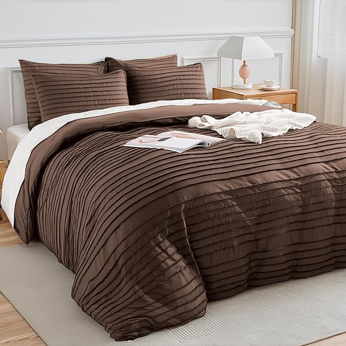 NEXHOME PRO Twin Duvet Cover,2 Pieces Boho Tufted Duvet Cover Set, Soft and Lightweight 100% Washed Microfiber Comforter Cover Set for All Season(Dark Brown,66 x 90)-No Comforter