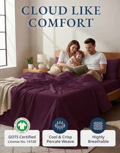 LANE LINEN 100% Organic Cotton Eco Friendly Sustainably Produced Twin XL Sheet Set, Mercerized Soft & Comfy Extra Long Twin Bedding Set, Naturally Cooling Cotton Sheets- Windsor Wine