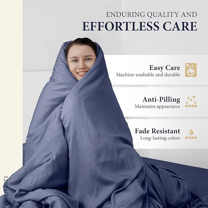 Ashton Sheets 100% Egyptian Cotton Pillow Cases King Size Set of 2 - Luxury 1200 Thread Count Sateen Navy Blue Pillow Cases, Soft & Breathable Extra Long Staple Pillowcases, Fits King Size Pillows