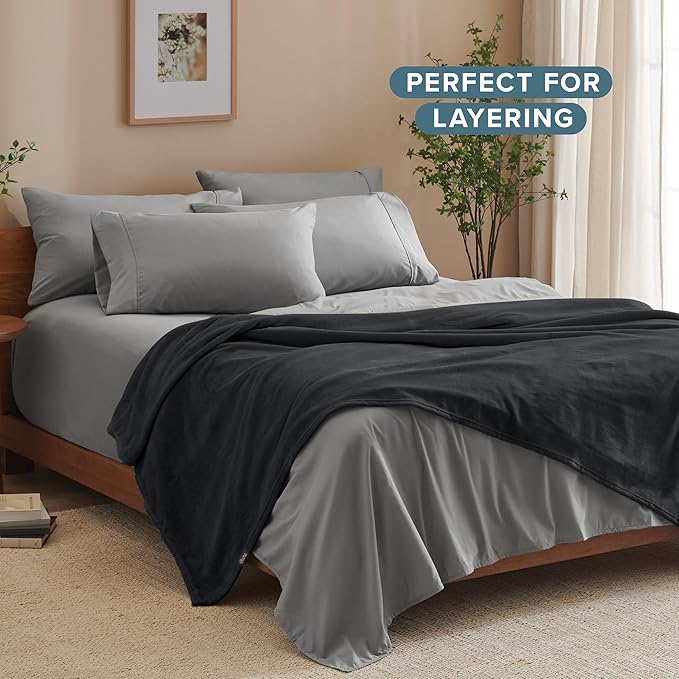 Bare Home Fleece Blanket - Throw/Travel - Ultra-Soft Lightweight for Bed, Sofa, and Couch - Luxury Microplush - Cozy Warm Blanket (Throw/Travel, Black)