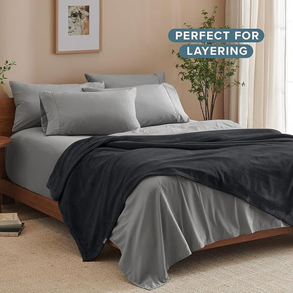 Bare Home Fleece Blanket - King Size - Ultra-Soft Lightweight for Bed, Sofa, and Couch - Luxury Microplush - Cozy Warm Blanket (King, Black)