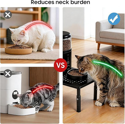 W‌SOWX Adjustable Automatic Cat Feeder Stand, Elevated Cat Food Stand,Black | Lifted Cat Food Table Station,Raises Feeder/Bowls by 4.1"/4.9"/5.7",Relieves Spine and Joints Noticeably on Pets-Sturdy Metal