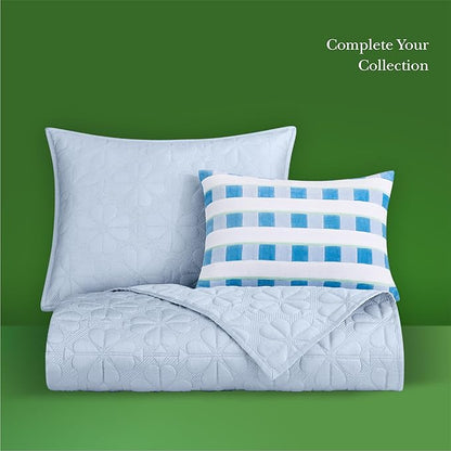 kate spade new york Spade Floral Euro Sham, 26" x 26" Spring Pillow Cover, Single 100% Cotton Sateen Cover, Machine Washable, Halogen Blue