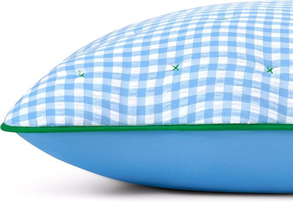 kate spade new york Joyful Gingham Euro Sham, 26" x 26" Spring Pillow Cover, Single Seersucker Cover, Machine Washable, Windy Blue