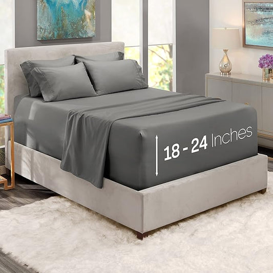 Hearth & Harbor Extra Deep Pocket Sheets - Fits Mattress 18-24 Inches Deep - Extra Deep Pocket Twin XL Sheets Sets - 4 Piece Twin XL Size - Gray