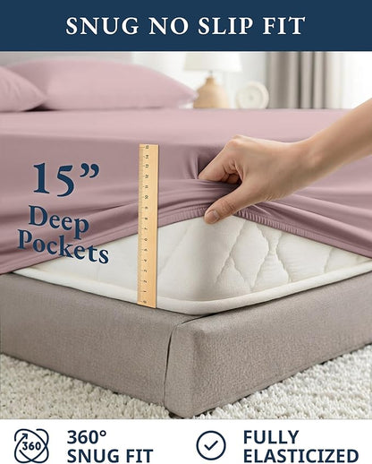 LANE LINEN 100% Organic Cotton King Size Bed Sheets, Sustainably Produced Okeo Tex Certified Cotton Sheets King, Luxury Hotel Percale Soft & Comfy Comes in Variety of Colors -Lilac