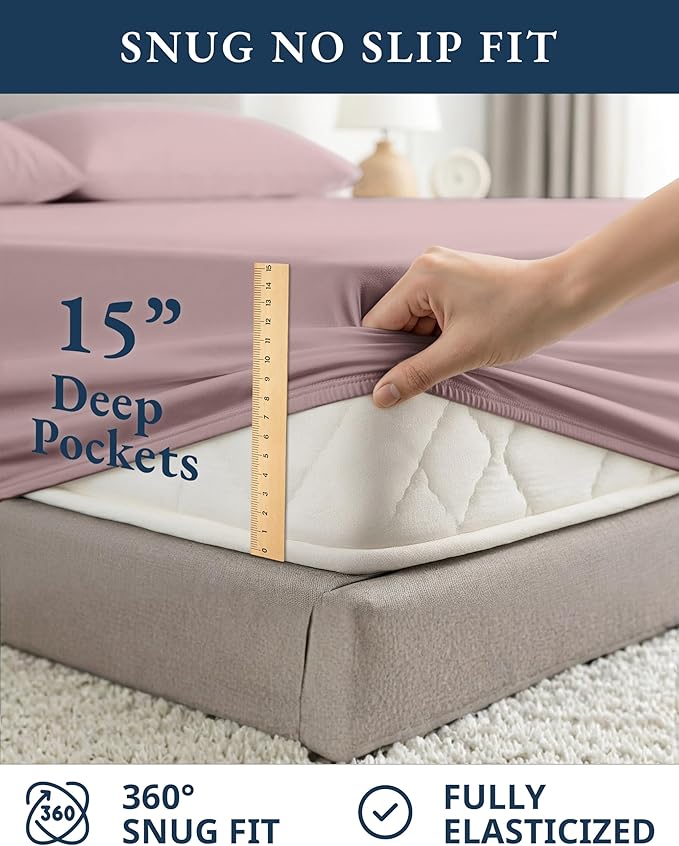 LANE LINEN Queen Size Sheets Set, 100% Organic Cotton Sheet Set, 4 Pc Queen Sheets, Percale Weave, Breathable Hotel Quality Queen Size Deep Pocket Cooling Sheet, Oeko-Tex Sheets - Lilac