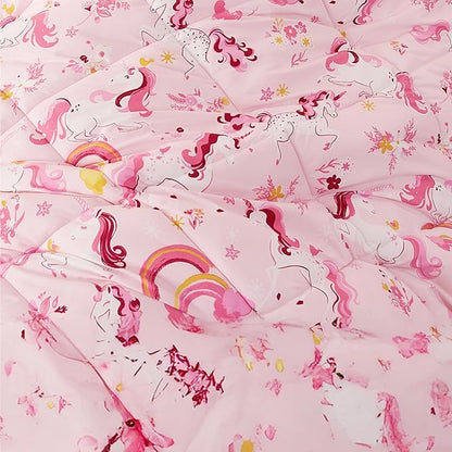 Twin Unicorn Comforters for Girls, 2 Pieces Kids Unicorn Bedding Kids Comforter Sets, Super Soft Lightweight for All Season, Includes 1 Comforter (66"x86") and 1 Pillowcase (20"x26"+2")