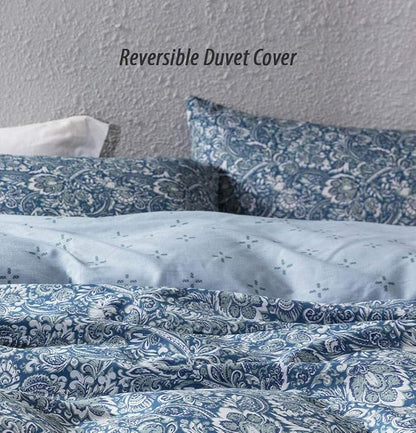 SLEEPBELLA Duvet Cover Set 600 Thread Count Cotton Bedding Set (Full, Blue-Paisley)