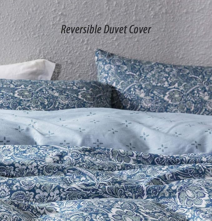 SLEEPBELLA Duvet Cover Set 600 Thread Count Cotton Bedding Set (Twin, Blue-Paisley)