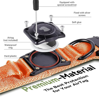 2026 Upgrade Waterproof Tactical AirTag Dog Collar, Built in AirTag Holder | Comfortable Control Handle, Quick Release Metal Buckle, Durable 1000D Nylon, For Medium to Large Dogs, Orange,XL
