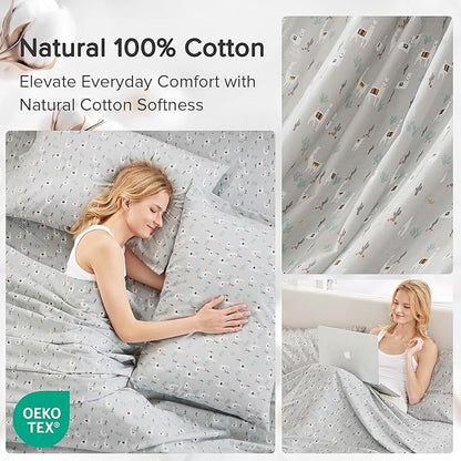 Comfort Spaces 100% Cotton Sheet Set Breathable, Lightweight, Soft with 14" Elastic Pocket Fits up to 16" Mattress, All Season Cozy Bedding, Matching Pillow Case, Cal King Lama Multi 4 Piece