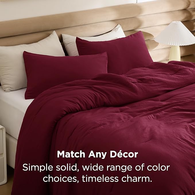 Bedsure Full Comforter Set, Dark Red Soft Prewashed Bedding for All Seasons, 3 Pieces GentleSoft™ Bed Set, 1 Lightweight Comforter (82"x86") and 2 Pillowcases (20"x26")