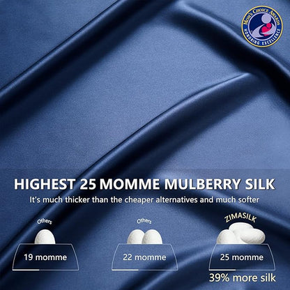 ZIMASILK 25 Momme 100% Pure Mulberry Silk Pillowcase for Hair and Skin Care, Highest Grade 6A Pillow Cases for Women, Long-Lasting Durablity, Gift for Women Men, 1Pc (Queen 20"x30", Navy Blue)