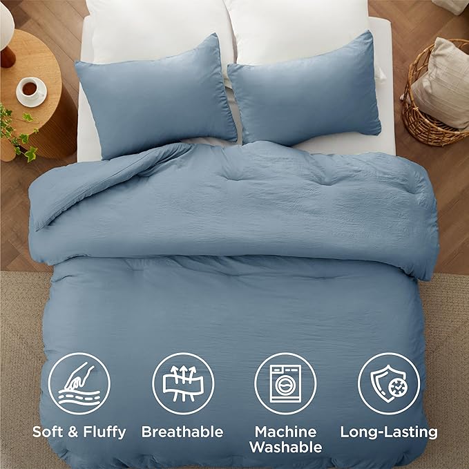 Bedsure Oversized Queen Comforter Set, Dusty Blue Soft Prewashed Bedding for All Seasons, 3 Pieces GentleSoft™ Bed Set, 1 Lightweight Comforter (98"x98") and 2 Pillowcases (20"x26")