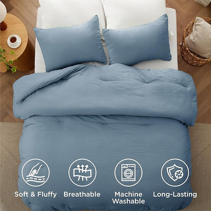 Bedsure Queen Comforter Set, Dusty Blue Soft Prewashed Bedding for All Seasons, 3 Pieces GentleSoft™ Bed Set, 1 Lightweight Comforter (90"x90") and 2 Pillowcases (20"x26")