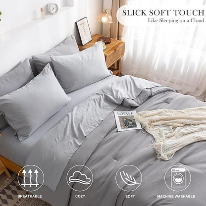 COTTEBED Ultra-Soft Bed Sets Queen with Comforter and Sheets - All Season Use 7 Pieces Bed in a Bag, Aesthetic Solid Polycotton Dark Grey Queen Comforter and Light Gray Bedding Sheet Sets Pillowcase