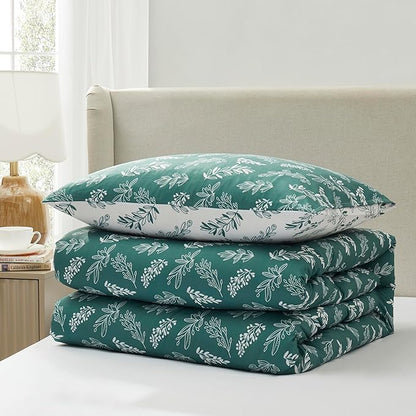 Nestl Twin/Twin XL Comforter Set - Green Bed in a Bag Twin, 2 Pieces Reversible Bed Set, Soft Floral Bedding Set for College Dorm, All Season Botanical Comforters with Pillow Sham