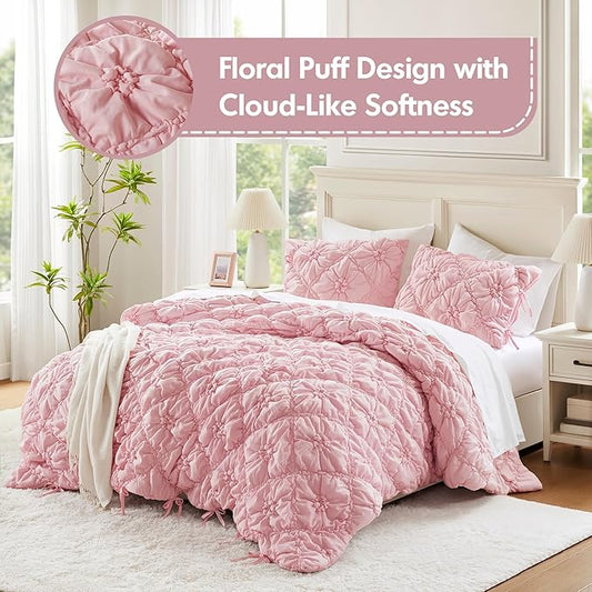 Intelligent Design King Comforter Set – Pink Lily Puffy Floral Shabby Chic Boho Bedding for Girls, Ultra-Soft, Lightweight & All-Season, King/Cal K