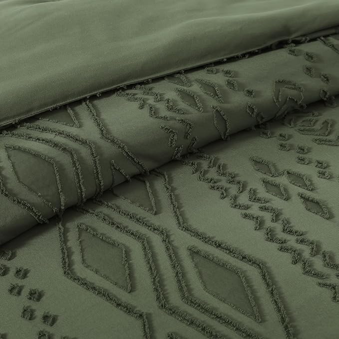 WRENSONGE King Size Comforter Set with Sheets - 7 Pieces Olive Green Tufted Bed in a Bag King Shabby Chic Bedding Sets with 1 Comforter, 2 Sheets, 2 Pillowcases & 2 Shams