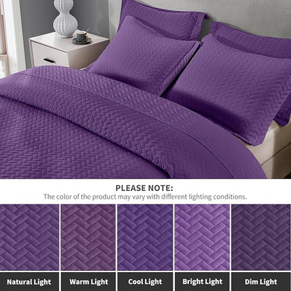 Maple&Stone Quilt Set Twin Size, Purple Lightweight Bedspread Ultrasonic Chevron Pattern Light Coverlet for All Season Comforter Bedding Decor - 2 Piece Twin Bed Cover Sets