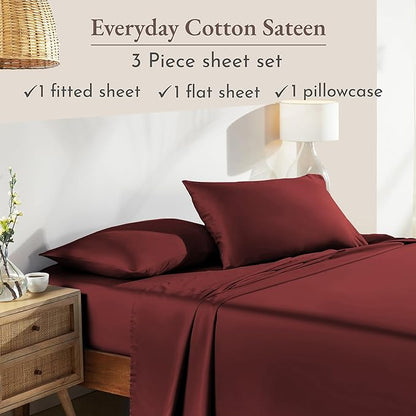 California Design Den Natural 100% Cotton Bed Sheets Twin XL Size Set - Soft Sateen Twin XL Sheet Set with 12" Pockets, Breathable and Durable Bedding for Dorm Rooms, College (Brick Red)