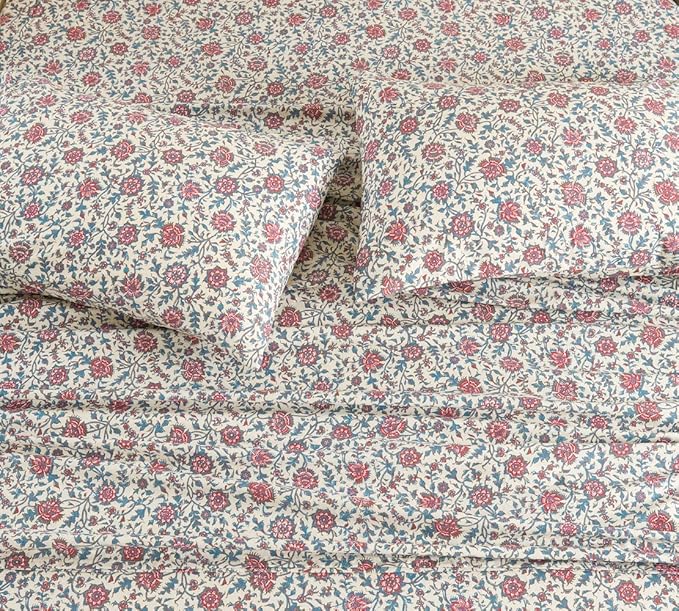 DAUAOTO 100% Cotton Sheets Set Twin Size Printed Bedding Sets, Up to 14" Deep Mattress, Country Rustic Floral Pattern Bedlinen Set