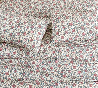 DAUAOTO Cotton Sheets Set California King Printed Bedding Sets, Country Rustic Floral Pattern Bedlinen for Cal King Bed Up to 14" Deep Mattress